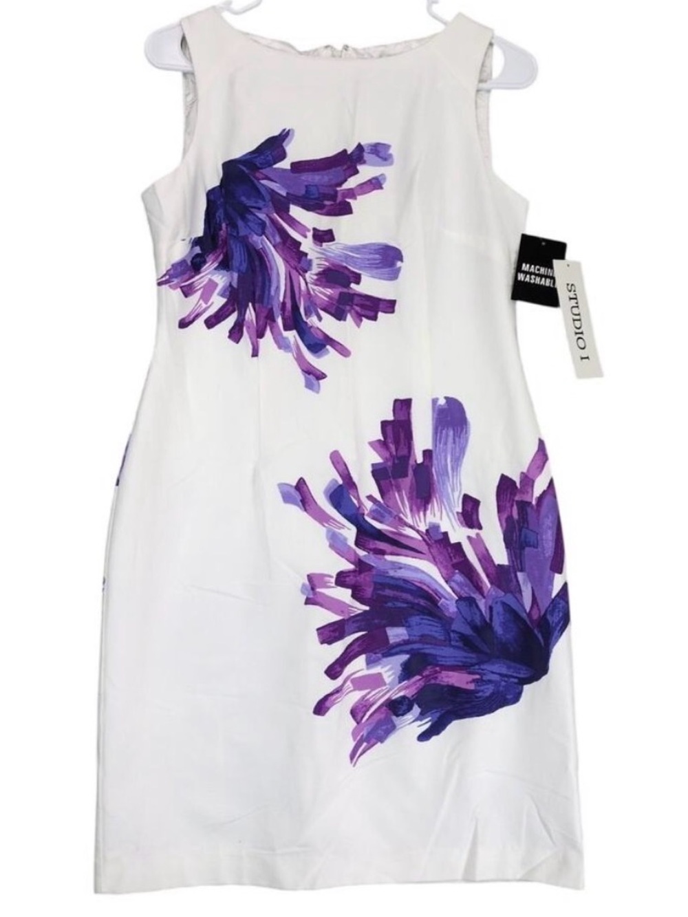 Brand new Studio I White Midi Dress with Purple Brushstroke Floral Print